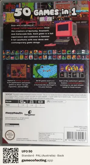 UFO 50 Nintendo Switch, Australia box back