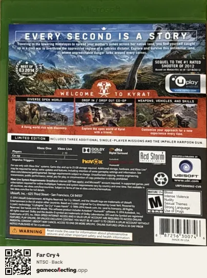 Far Cry 4 Xbox One, NTSC box back