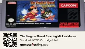 The Magical Quest Starring Mickey Mouse Super Nintendo Entertainment System, NTSC cartridge label