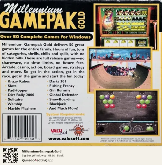 Millennium Gamepak Gold Computer, NTSC box back