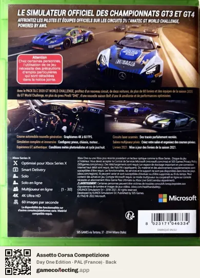 Assetto Corsa Competizione Xbox Series X, France box back