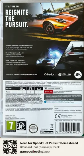 Need for Speed: Hot Pursuit Remastered Nintendo Switch, Germany box back