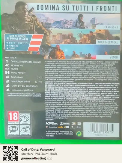 Call of Duty: Vanguard Xbox Series X, Italy box back