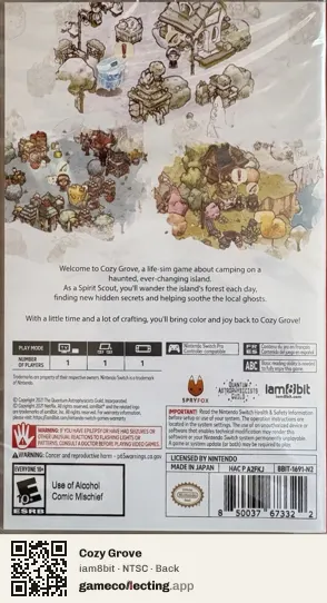 Cozy Grove Nintendo Switch, NTSC box back
