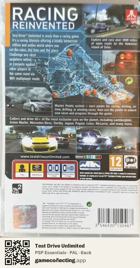 Test Drive Unlimited PlayStation Portable, PAL box back