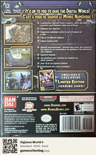 Digimon World 4 Nintendo GameCube, NTSC box back