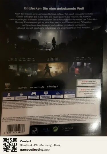 Control PlayStation 4, Germany box back