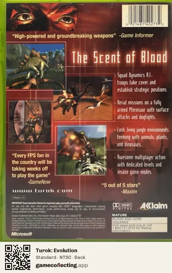 Turok: Evolution Xbox, NTSC box back