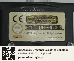 Dungeons & Dragons: Eye of the Beholder Game Boy Advance, PAL cartridge label