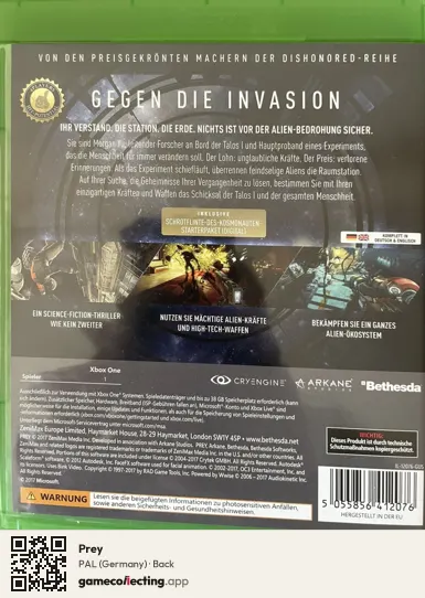 Prey Xbox One, Germany box back