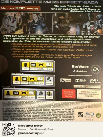 Mass Effect Trilogy PlayStation 3, Germany box back