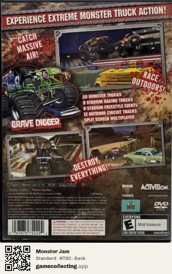 Monster Jam PlayStation 2, NTSC box back