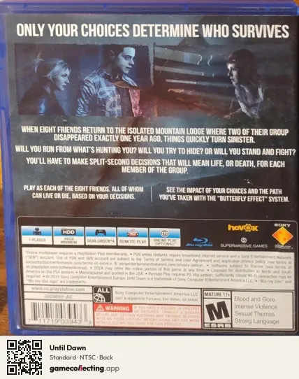 Until Dawn PlayStation 4, NTSC box back