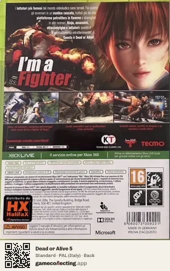 Dead or Alive 5 Xbox 360, Italy box back