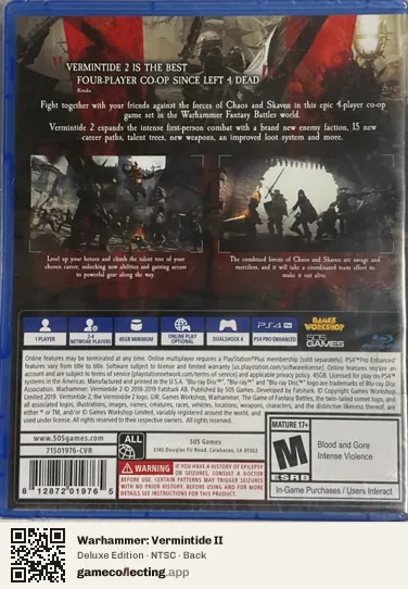 Warhammer: Vermintide II PlayStation 4, NTSC box back