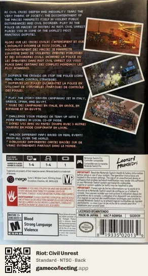 Riot: Civil Unrest Nintendo Switch, NTSC box back