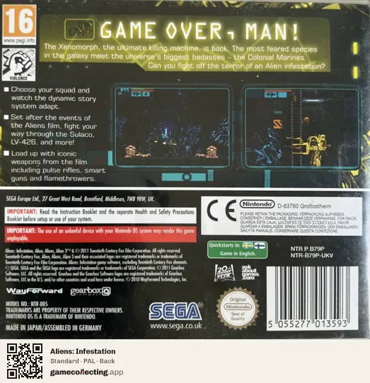 Aliens: Infestation Nintendo DS, PAL box back