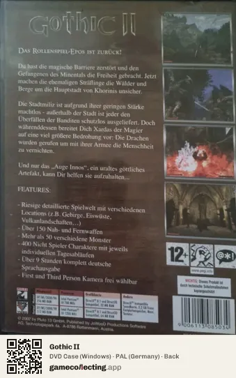 Gothic II Computer, Germany box back