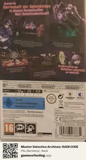 Master Detective Archives: RAIN CODE Nintendo Switch, Germany box back