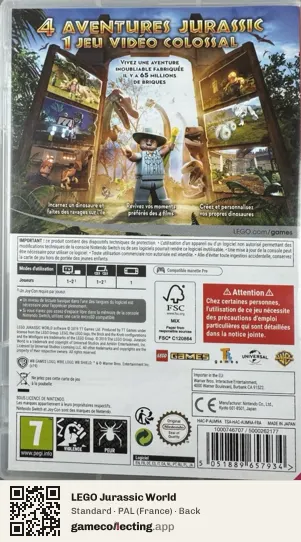 LEGO Jurassic World Nintendo Switch, France box back