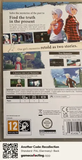 Another Code: Recollection Nintendo Switch, Germany box back