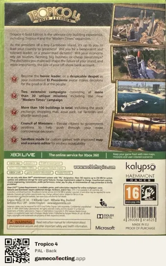 Tropico 4 Xbox 360, PAL box back
