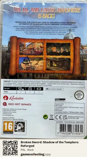 Broken Sword: Shadow of the Templars: Reforged Nintendo Switch, PAL box back