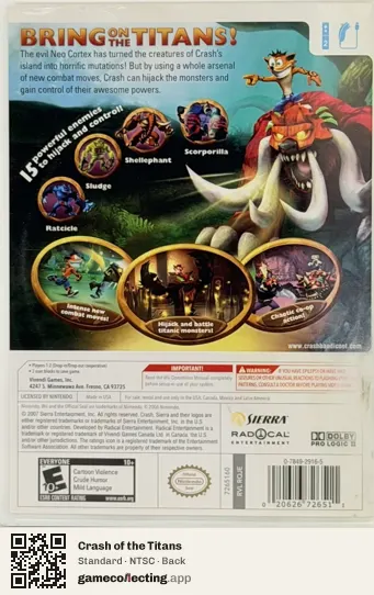 Crash of the Titans Nintendo Wii, NTSC box back