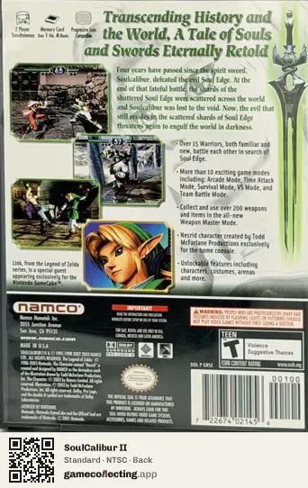 SoulCalibur II Nintendo GameCube, NTSC box back