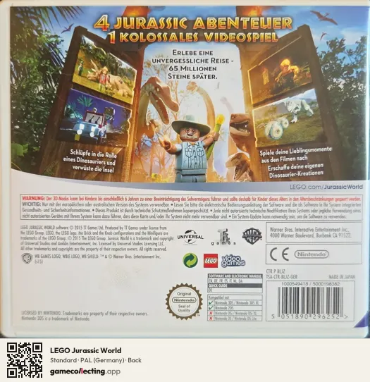 LEGO Jurassic World Nintendo 3DS, Germany box back