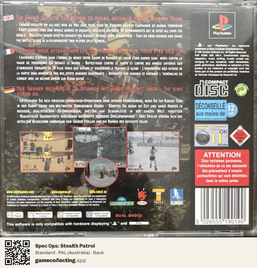 Spec Ops: Stealth Patrol PlayStation, Australia box back