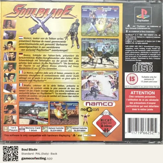 Soul Blade PlayStation, Italy box back