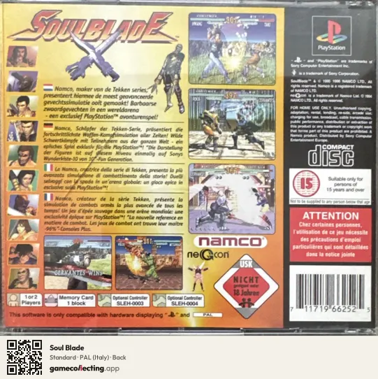 Soul Blade PlayStation, Italy box back