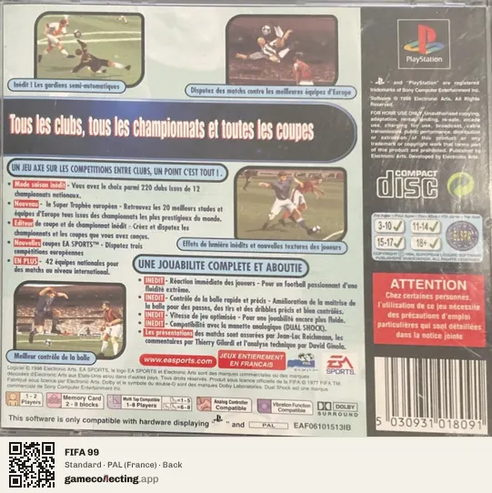 FIFA 99 PlayStation, France box back