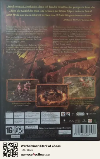 Warhammer: Mark of Chaos Computer, PAL box back