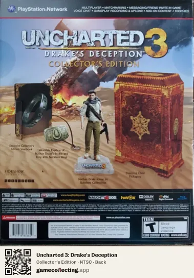 Uncharted 3: Drake's Deception PlayStation 3, NTSC box back