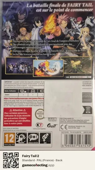 Fairy Tail 2 Nintendo Switch, France box back