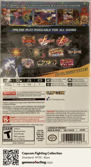 Capcom Fighting Collection Nintendo Switch, NTSC box back