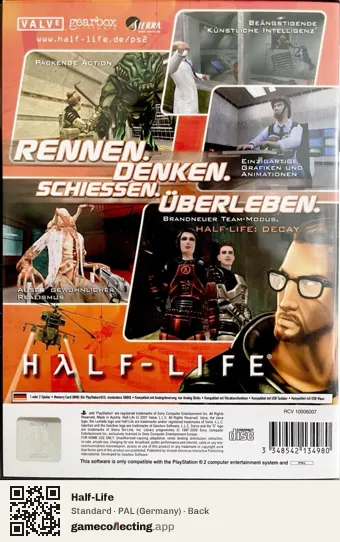 Half-Life PlayStation 2, Germany box back