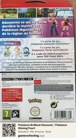 Pokémon Brilliant Diamond / Pokémon Shining Pearl Nintendo Switch, France box back