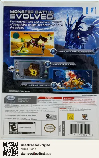 Spectrobes: Origins Nintendo Wii, NTSC box back