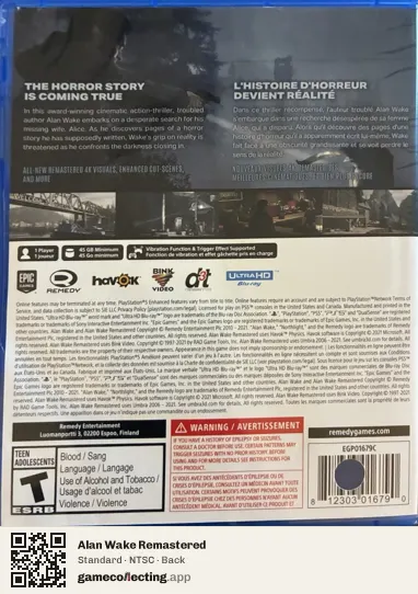 Alan Wake Remastered PlayStation 5, NTSC box back