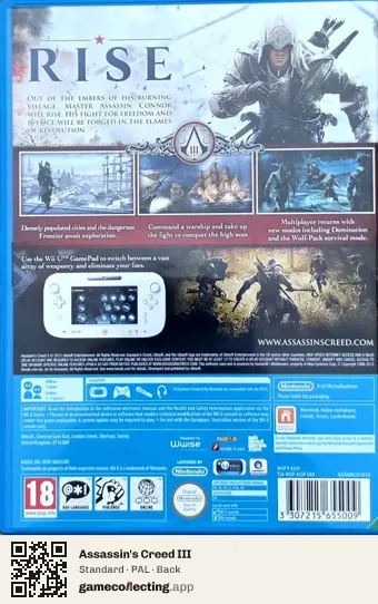 Assassin's Creed III Nintendo Wii U, PAL box back