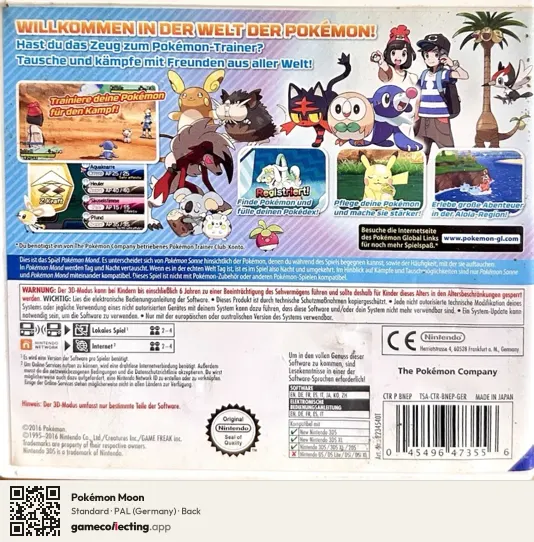 Pokémon Moon Nintendo 3DS, Germany box back