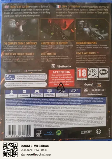 DOOM 3: VR Edition PlayStation 4, PAL box back