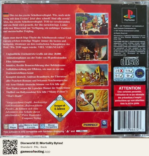 Discworld II: Mortality Bytes! PlayStation, PAL box back