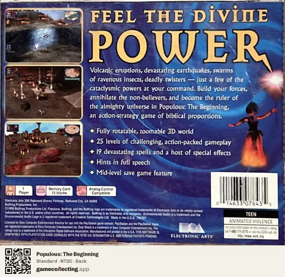 Populous: The Beginning PlayStation, NTSC box back