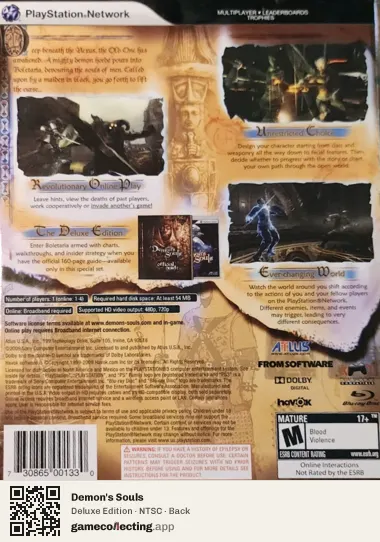 Demon's Souls PlayStation 3, NTSC box back