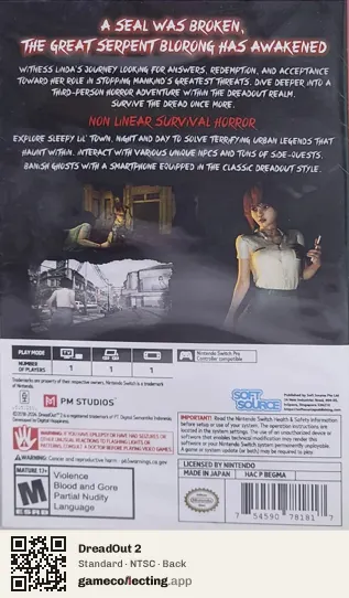 DreadOut 2 Nintendo Switch, NTSC box back