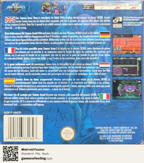 Metroid Fusion Game Boy Advance, PAL box back